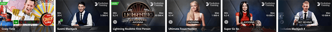 Löydät Betsson livekasinolta kymmeniä tuottajien NetEnt ja Evolution Gaming livepelejä