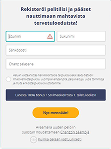 Rekisteröityminen Chanz kasinolle vaatii vain yhden lomakkeen täyttämisen